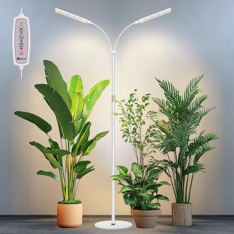 Kullsinss Grow Lights for Indoor Plants with Stand, 2-Heads Full Specturm Plant Grow Light with 4/8/12/16H Timer, 3 Color Modes, 360° Flexible Gooseneck, 24-68.7in Hight Adjustable Plant Growing Lamp - Image 1